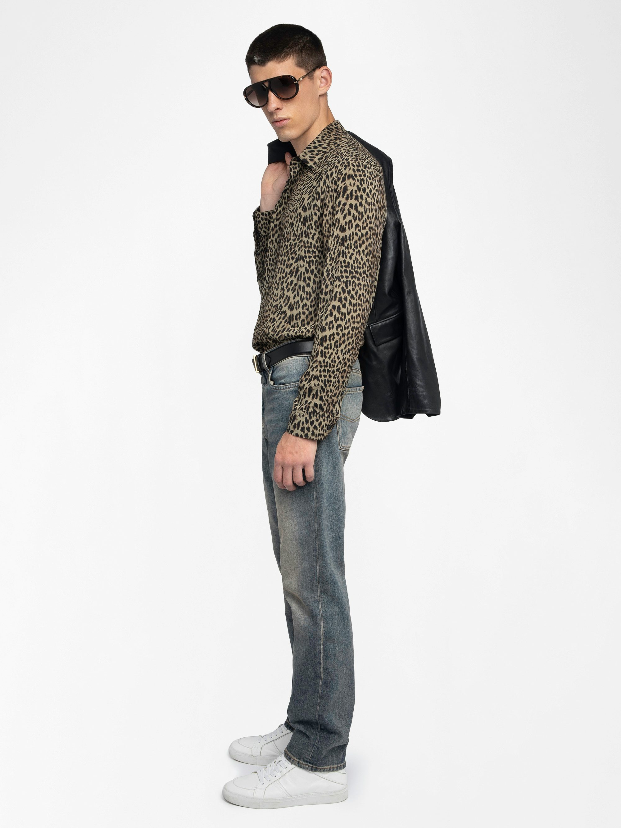 Tyric Shirt - Viscose shirt with leopard print, long sleeves and button fastening.